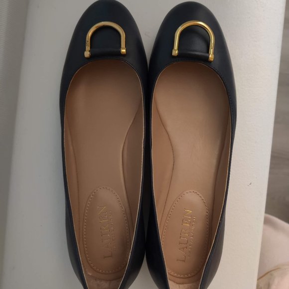 Ralph Lauren Navy Gold Accent Flats Size 7.5B - Picture 1 of 16
